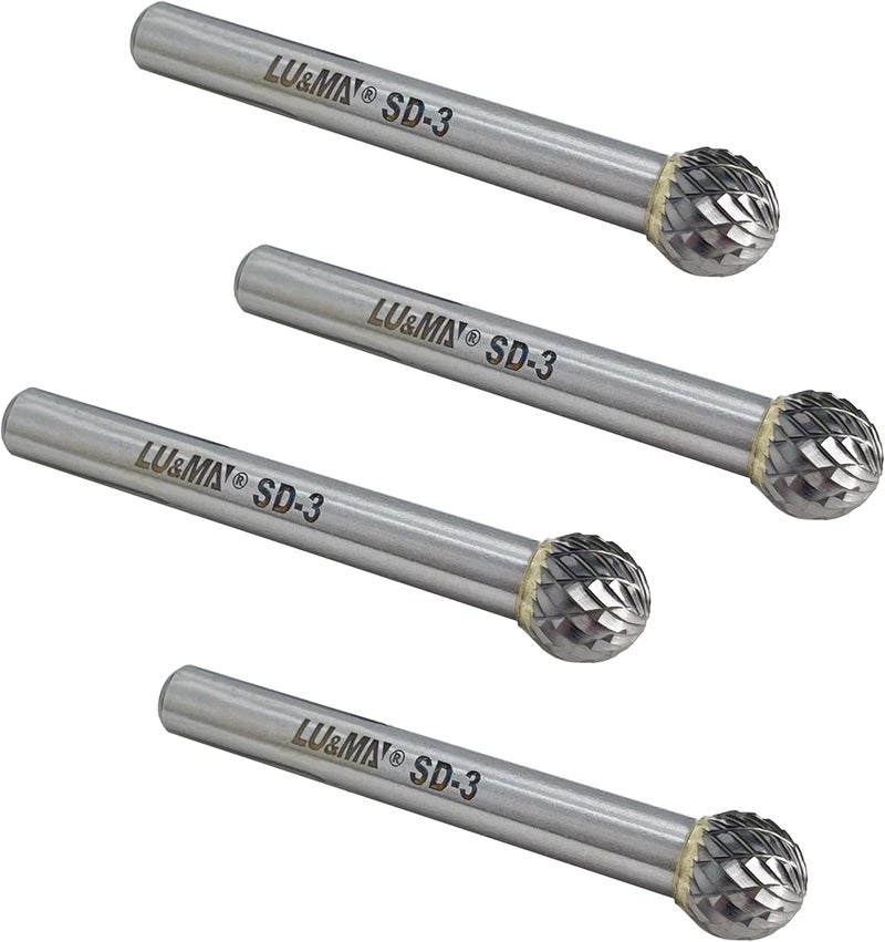 LU&MN SD-3 Tungsten Carbide Burr Rotary File, Double Cut Ball Burs, 4pcs by - Image 3